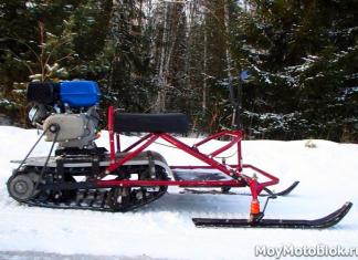 Homemade snowmobile on caterpillar tracks with your own hands
